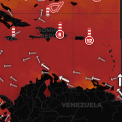 Caribbean Sea SST chart showing ocean currents and fishing hotspots