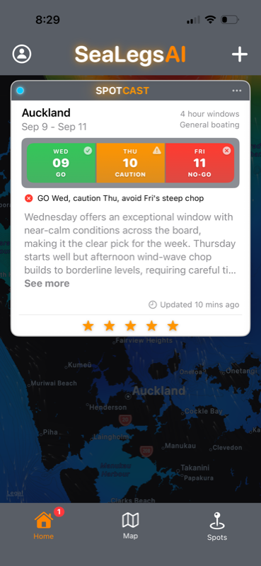 A SpotCast multi-day outlook for Auckland