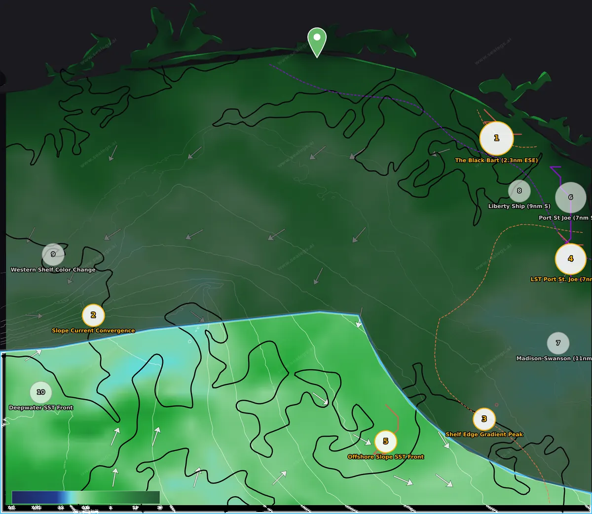 Chlorophyll map, offshore waters off Destin Pass