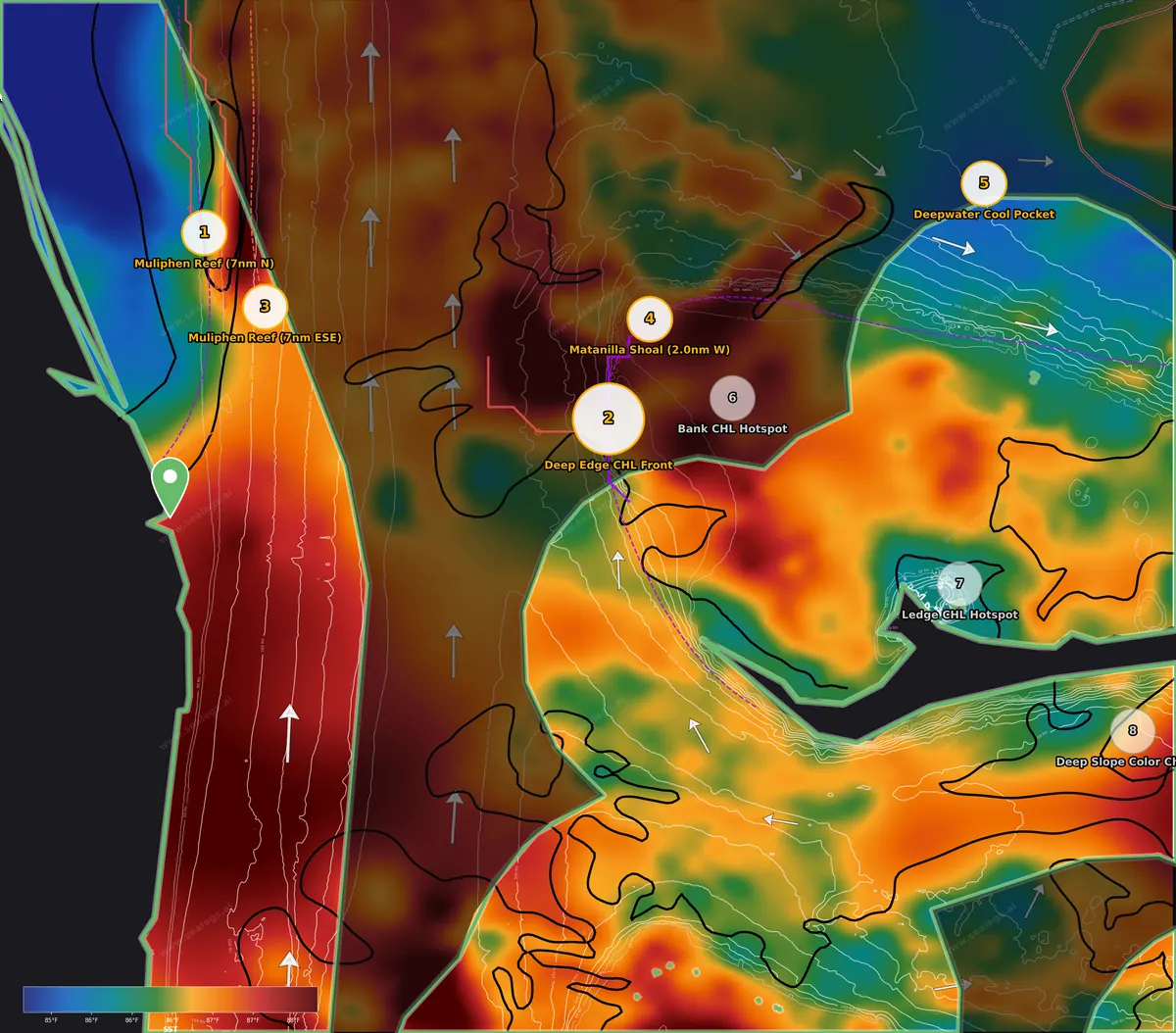 Sea surface temperature map, inshore waters off Jupiter Inlet