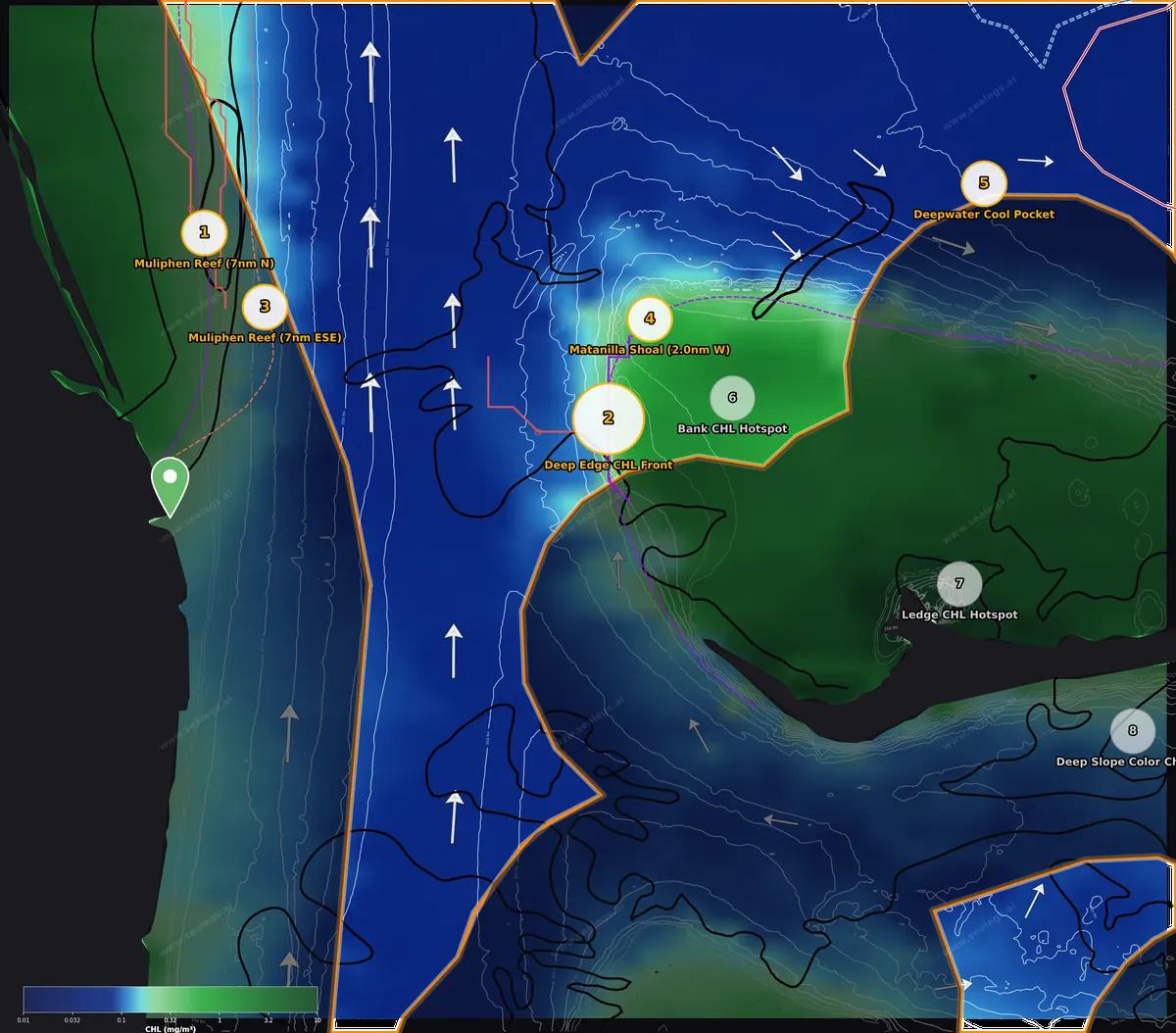 Chlorophyll map, midshore waters off Jupiter Inlet