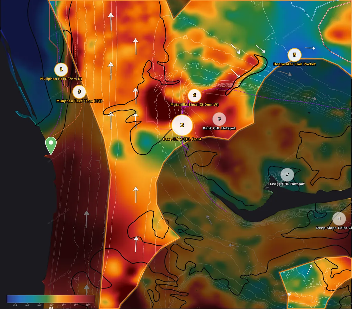Sea surface temperature map, midshore waters off Jupiter Inlet