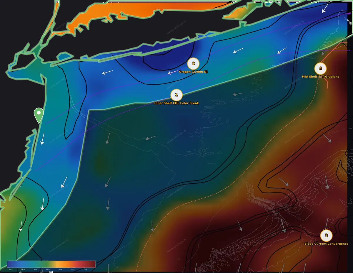 Sea surface temperature map, inshore waters off Manasquan Inlet