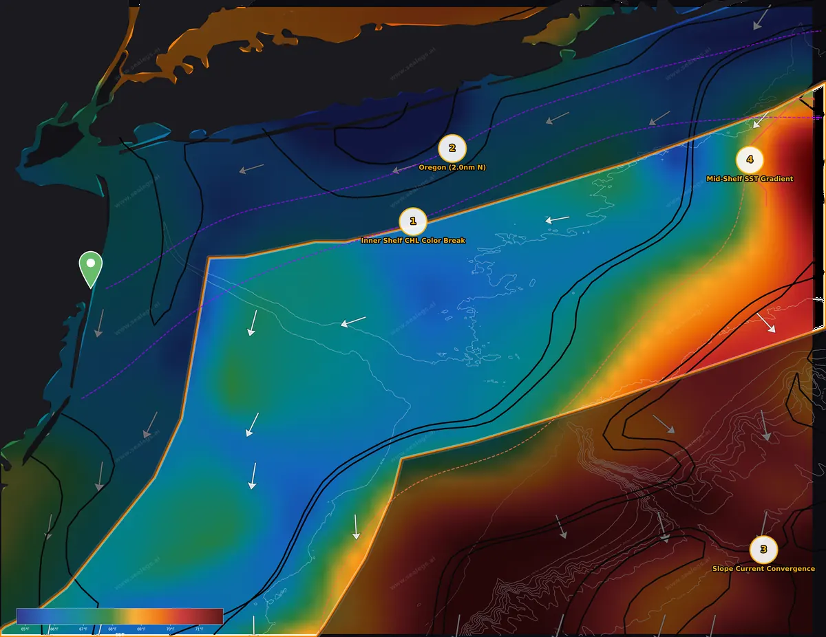 Sea surface temperature map, midshore waters off Manasquan Inlet