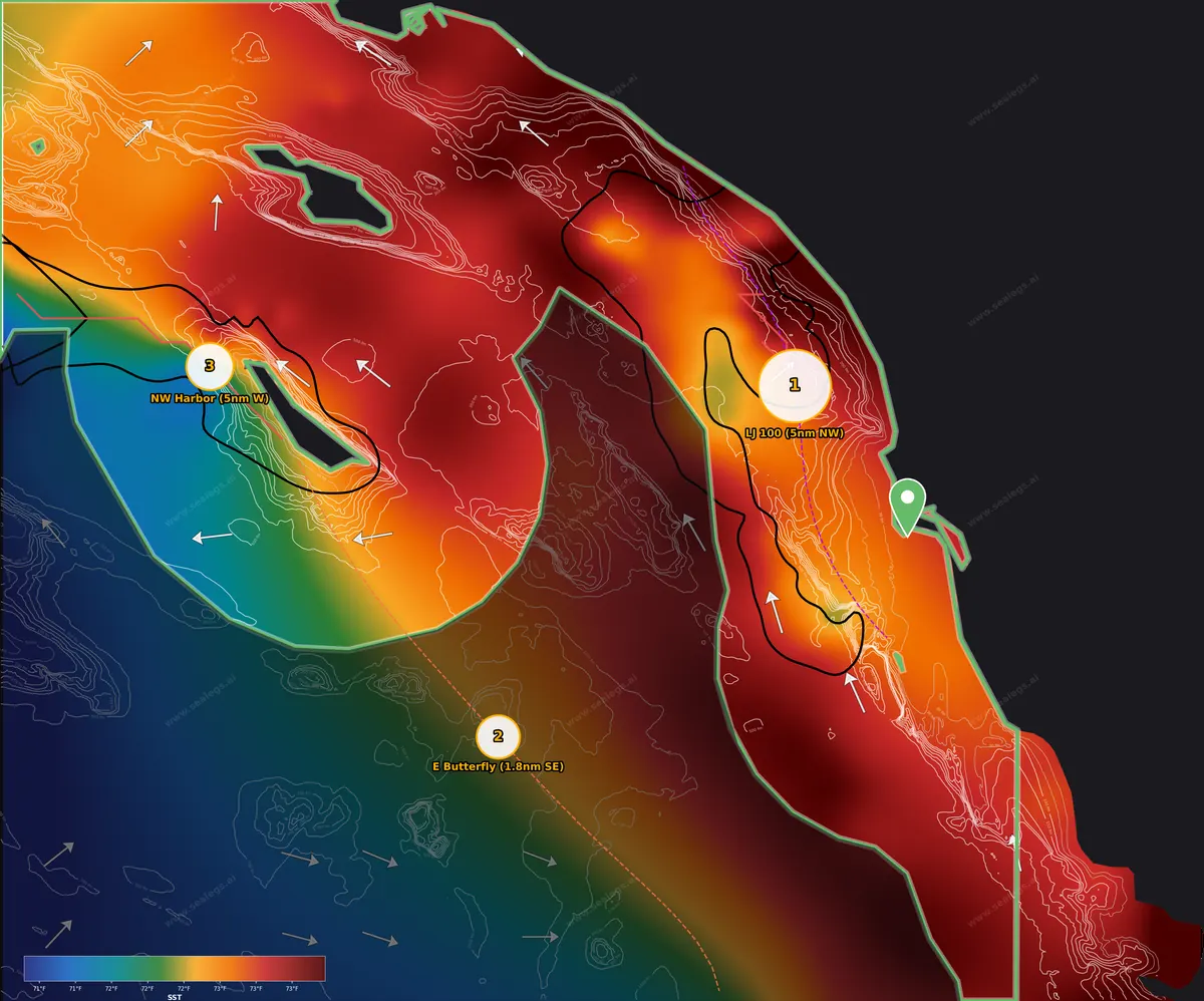 Sea surface temperature map, inshore waters off San Diego Bay Inlet