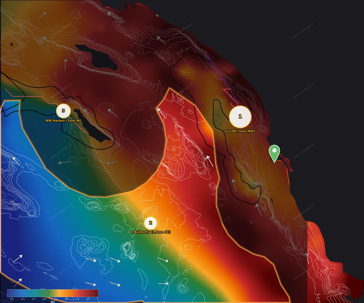 Sea surface temperature map, midshore waters off San Diego Bay Inlet