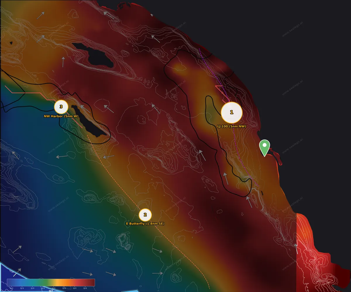 Sea surface temperature map, offshore waters off San Diego Bay Inlet